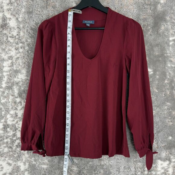Modcloth Womens Size XXS Scoop Neck Top Red Tie Long Sleeve Pullover Blouse - Picture 2 of 8